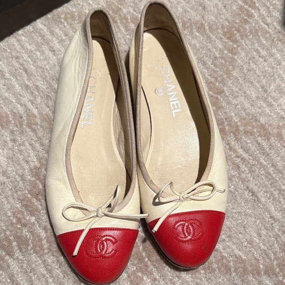 CHANEL Shoes - CHANEL Women's Cream and Red Loafers